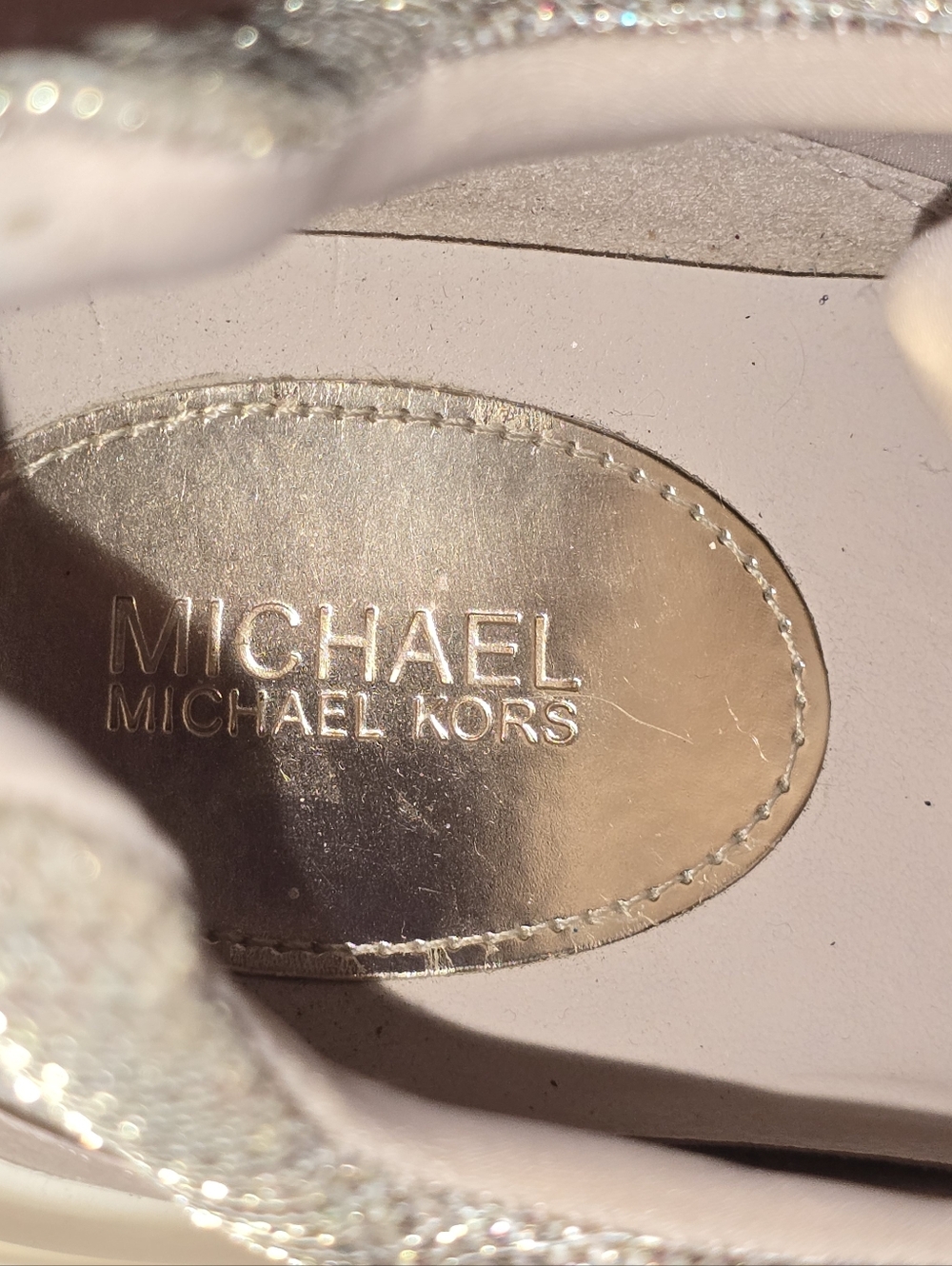 Michael Kors Women's Blush Pink and Gold Glitter Platform Sneakers - Picture 3 of 8